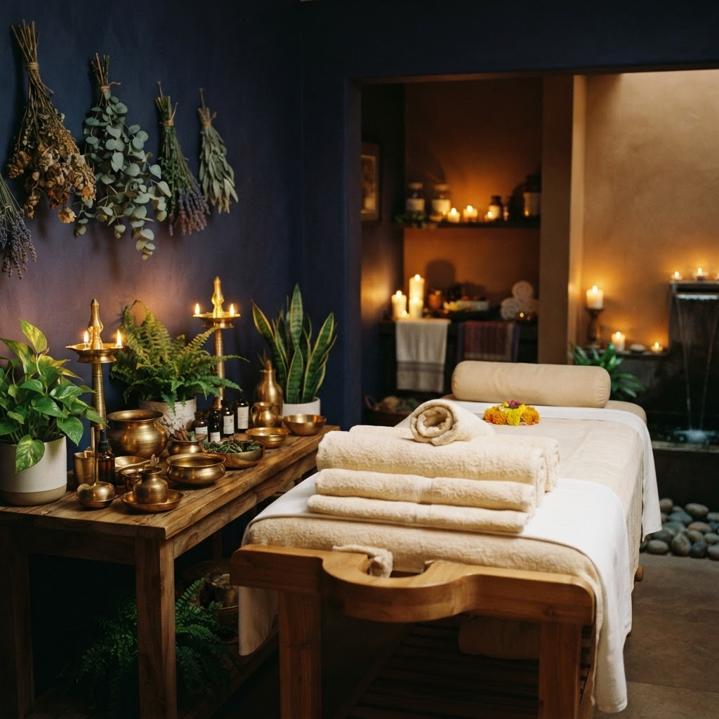 A tranquil Ayurvedic treatment sanctuary